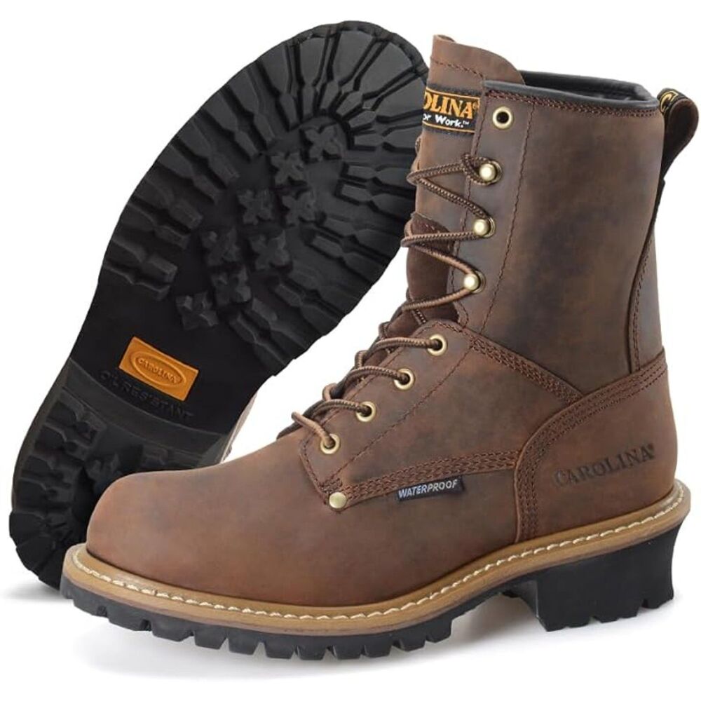 Carolina 8" Waterproof Logger Boots Men's 9.5 EH Rated Leather Work Boots